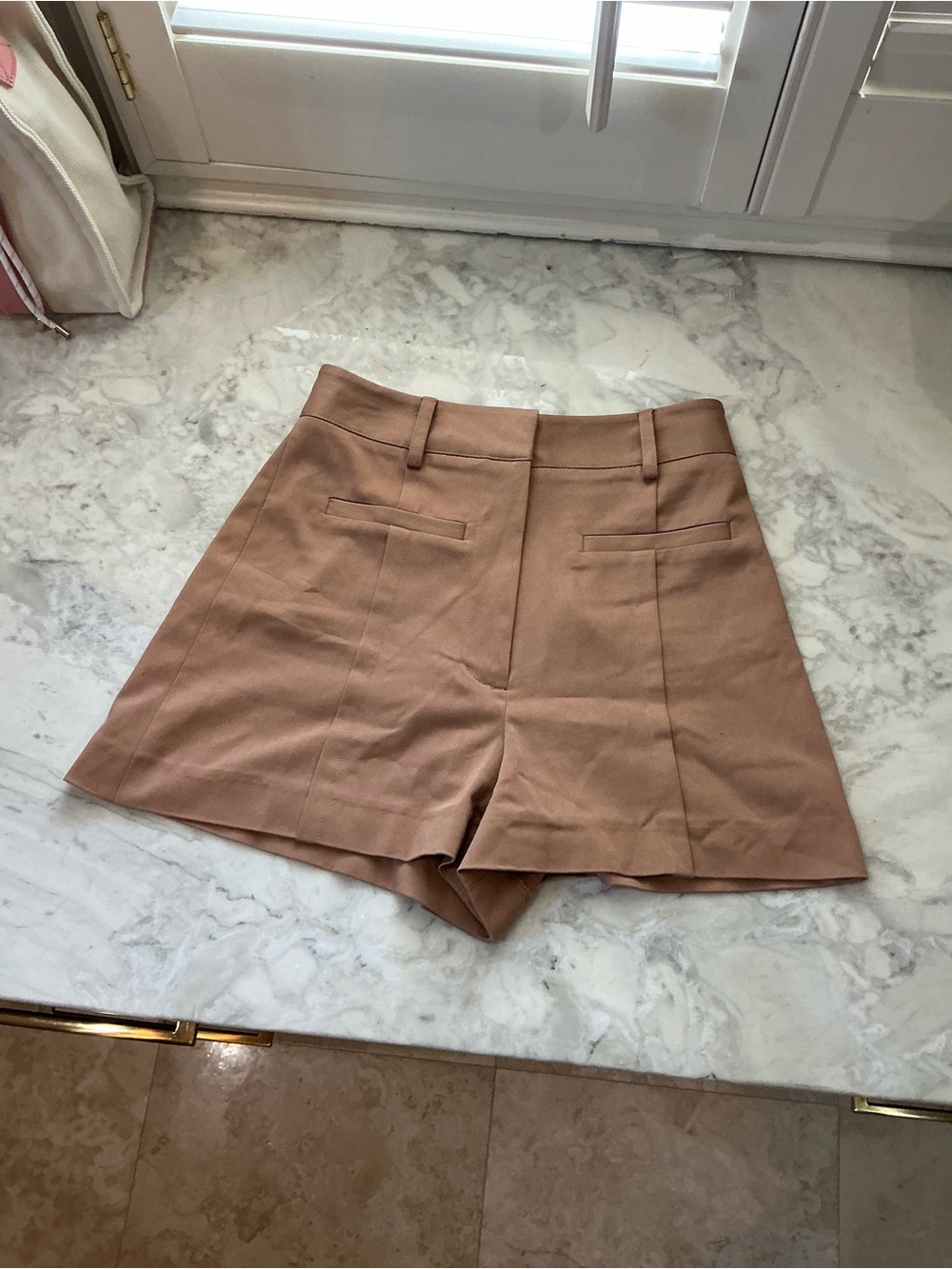 Gianni Bini Tailored High-Rise Shorts in Camel